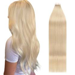 YMEYME Skin Weft Blonde Hair Extensions Tape in #613 Bleach Blonde Echt Menschliches Haar 22 Zoll Gerade Dicke Remy Haarverlängerungen für Frauen 50g 20 Stück 55cm von YMEYME