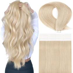 YMEYME Tape in Haarverlängerungen Remy Menschenhaar Platinum Blonde 20 Stück 50g Nahtlose Skin Weft Tape in Hair Extensions 45cm von YMEYME