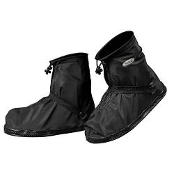 YMTECH Regenüberschuhe Wasserdicht Schuhe Überschuhe, Outdoor Rutschfester Schuhüberzieher Fahrrad Regenschutz Regenschuhe (Kurz - Schwarz, 46-47 EU) von YMTECH