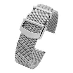 YMURAL RHAIYAN 316L Edelstahl Mesh Armband 20mm 22mm Armband Faltschließe Massivmetallband Stahlband Roségold Farbe (Color : Silver, Size : 20mm) von YMURAL