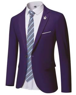 YND Herren-Blazer mit einem Knopf, schmale Passform, lässig, leicht, für den Alltag, deep purple, S von YND