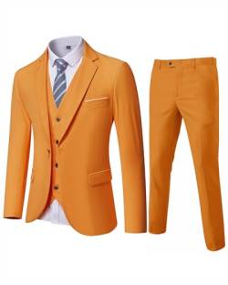YND Herren Klassisch Business-Anzug Hosen-Set, Orange/Abendrot im Zickzackmuster (Sunset Chevron), XL von YND