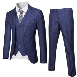 YND Herren Slim Fit 2 Knöpfen 3-teiliges Anzug-Set, solide Blazer Jacke Weste Hose & Krawatte, Tiefblau - Black Plaid, M von YND