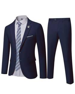 YND Herren Slim Fit 2 Stück Anzug, 2 Knopf Kerbe Revers Solide Jacke Hose Set mit Krawatte, Party Hochzeit Kleid Blazer Tux, Tiefes Blau, M von YND