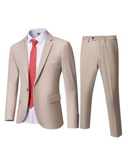 YND Herren Slim Fit 2-teiliger Anzug, Ein-Knopf-Jacke Hose Set mit Krawatte, Beige, XX-Large von YND