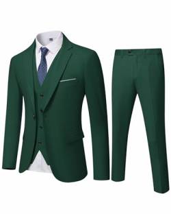 YND Herren Slim Fit 3-teiliger Anzug, Ein-Knopf, solide Jacke, Weste, Hose Set mit Krawatte, dunkelgrün, 3XL von YND