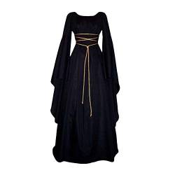 YNIEIAA Halloween Kostüm Damen,Schwarz Oversize Mittelalter Elegant Sexy Lang Abendkleider Wickelkleid Horror Gruselig Vampir Teufel Hexe Sensenmann Maleficent Medusa Nonnen Cosplay (Z14-Black, S) von YNIEIAA