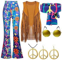 YNIEIAA Karneval Kostüm Damen, 80er Jahre Outfit, Hippie Kostüm, Hippie Kleidung, 90er Jahre Outfits, Karnevalskostüme, Fasching, Faschingskostüme, Disco, Vintage, Thema Party Blau M von YNIEIAA