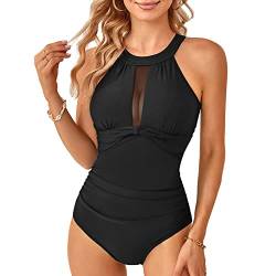 YNIQUE Badeanzug Damen Push Up Mesh Bauchweg Einteiler BadeanzÜGe Größe Bademode Strandmode Schwimmanzug Monokini Badebekleidung Swimsuit, Schwarz, L von YNIQUE