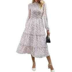 YNIQUE Damen Kleider Lässig Langärmlig Stehkragen Bohemian Blumenmuster Fließende Maxi Kleider Abgestuftes Cocktail Kleid von YNIQUE