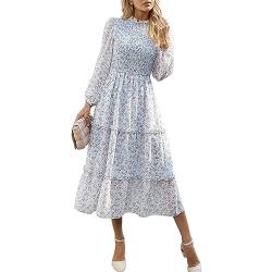 YNIQUE Damen Kleider Lässig Langärmlig Stehkragen Bohemian Blumenmuster Fließende Maxi Kleider Abgestuftes Cocktail Kleid von YNIQUE