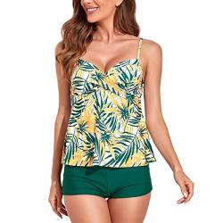 YNQFZ Damen Bauchweg Badeanzug Bedruckt Tankini Set Zweiteiliger Badeanzug Push up Sexy Swimsuit Beachwear Mit Bikini (as3, Alpha, xx_l, Regular, Regular, Grün) von YNQFZ