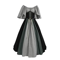 Mittelalter Kleidung Damen Blusen Bodenlanges Retro Off-Shoulder Kostüm Gotisch Maxikleid Karneval Kostüme Damen Kleid mit Trompetenärmel Kleidung Damen Elegant Court Mittelalter Kleidung Frauen von YNnkian