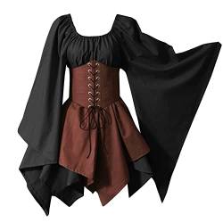 Mittelalter Kleidung Damen Leinen üBerkleid Bodenlanges Retro Off-Shoulder Kostüm Gothic Kleid Damen Karneval Kleider Trompetenärmel Gothic Retro Kleider Mittelalter Viktorianischen Königin Kleider von YNnkian