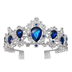 YO-HAPPY Barock Royal Queen Gold Hochzeit Krone Kristall Prinzessin Tiara Stirnbänder Blau von YO-HAPPY
