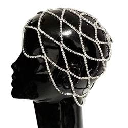 YO-HAPPY Hohle Strass-Netz-Kopfbedeckung Hochzeit Kopfkette Schmuck Frauen Luxus Kristall Stirnband Kopfkappe Haarschmuck von YO-HAPPY