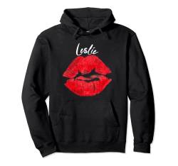 Leslie Personalisierter Vornamen, rote Lippen Pullover Hoodie von YO MINUS