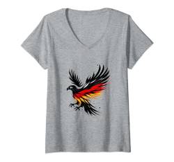 Damen Adler Silhouette Deutschland Flagge Kunst Deutsch Banner Fan T-Shirt mit V-Ausschnitt von YO!