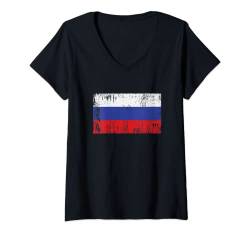 Damen Russland Fahne Russische Flagge Geschenk Fußball-Fan Sport T-Shirt mit V-Ausschnitt von YO!