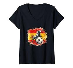 Damen Vintage Spanien Fan Spanien Flagge Kunst Retro Bull T-Shirt mit V-Ausschnitt von YO!