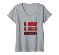 Damen Vintage dänische Banner Fan Dänemark Flagge Retro T-Shirt mit V-Ausschnitt von YO!