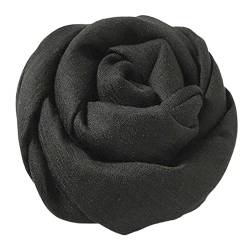 YOBOKO Langer Schal für Damen, Leinen-Baumwolle, reine Farbe, groß, weich, Schal, große Größe, schöner Schal für draußen/Strand, 200 x 130 cm (Schwarz) von YOBOKO