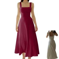 YODAOLI 2023 New Women’s Thick Straps Midi Dress Semi Formal Party Dresses for Women (Wine Red,M) von YODAOLI