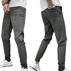 YODAOLI Men's High Stretch Multi-Pocket Skinny Cargo Pants Elastic Casual Jogger Active Pants (29,Grey) von YODAOLI