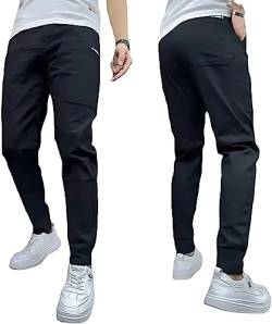 YODAOLI Men's High Stretch Multi-Pocket Skinny Cargo Pants Elastic Casual Jogger Active Pants (30,Black) von YODAOLI