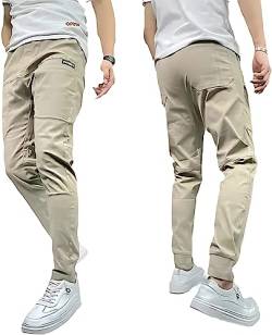 YODAOLI Men's High Stretch Multi-Pocket Skinny Cargo Pants Elastic Casual Jogger Active Pants (35,Khaki) von YODAOLI