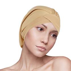 YOFASEN Damen Turban Hut - Muslimisch Hijab Kopfbedeckung Stirn Kreuz und Quer Hut Beanie Bandanas Chemotherapie Haarausfall Hut, Khaki von YOFASEN