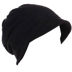 YOFASEN Damen Winter Warme Barett Mütze - Einfarbig Beanie Mütze Visor Baskenmütze Lässige Baumwolle Haarausfall Hut Haar Abdeckkappe Kopfbedeckungen für Haarausfall Chemo, Schwarz von YOFASEN