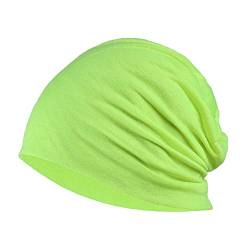 YOFASEN Slouchy Beanie Mütze - Chemo Cancer Kopfbedeckung aus Baumwolle Schlafmütze Turban Kopfbedeckung Strecken Muslimisches Kopftuch für Frauen Männer, Fluoreszierendes Gelb, One Size von YOFASEN