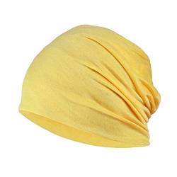 YOFASEN Slouchy Beanie Mütze - Chemo Cancer Kopfbedeckung aus Baumwolle Schlafmütze Turban Kopfbedeckung Strecken Muslimisches Kopftuch für Frauen Männer, Gelb, One size von YOFASEN