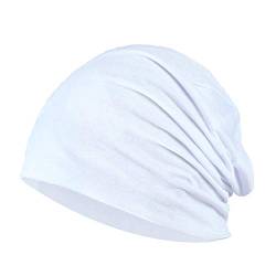 YOFASEN Slouchy Beanie Mütze - Chemo Cancer Kopfbedeckung aus Baumwolle Schlafmütze Turban Kopfbedeckung Strecken Muslimisches Kopftuch für Frauen Männer, Weiß, One Size von YOFASEN