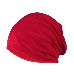 YOFASEN Slouchy Beanie Mütze - Chemo Cancer Kopfbedeckung aus Baumwolle Schlafmütze Turban Kopfbedeckung Strecken Muslimisches Kopftuch für Frauen Männer, rot, One Size von YOFASEN