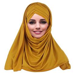 YOFASEN Slouchy Muslimischer Hut - Frauen Islamische Schals Schönes Hijab Beanie Mützen Schal Kopftuch, Gelb, One Size von YOFASEN