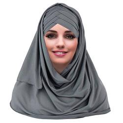 YOFASEN Slouchy Muslimischer Hut - Frauen Islamische Schals Schönes Hijab Beanie Mützen Schal Kopftuch, Grau, One Size von YOFASEN
