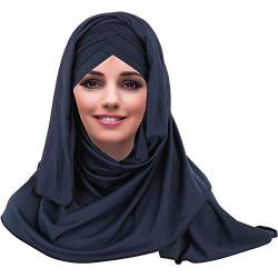 YOFASEN Slouchy Muslimischer Hut - Frauen Islamische Schals Schönes Hijab Beanie Mützen Schal Kopftuch, Navy blau, One Size von YOFASEN