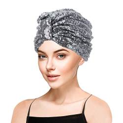 YOFASEN Turban Mütze Für Damen Soft Beanie Schlafmütze，Kristall Pailletten Stirnband, Winddicht Und Warm，Dunkelgrau von YOFASEN