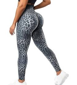 YOFIT Damen-Leggings mit hoher Taille, Po, Lift, Workout, Yoga, Fitnessstudio, Fitness, Booty Scrunch, Bauchkontrolle, Laufhose, #1 Leopard Print - Scrunch Booty - Blau, Groß von YOFIT