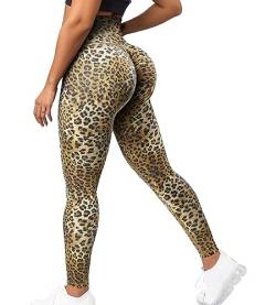 YOFIT Damen-Leggings mit hoher Taille, Po, Lift, Workout, Yoga, Fitnessstudio, Fitness, Booty Scrunch, Bauchkontrolle, Laufhose, #1 Leopard Print - Scrunch Booty - Gelb, M von YOFIT