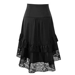 Schwarzer Damenrock Knielang Frauen Schnür-Patchwork-Party Gothic-Spitze Rock-Stil Klassische Röcke (Black, XL) von YOGALULU