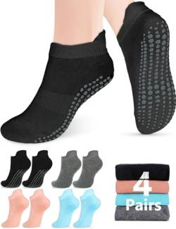 YOGINGO 4 Pairs Yoga Socken Stoppersocken Damen Herren Abs Grip Pilates Rutschfeste Anti Rutsch Warme Mit Noppen Antirutschsocken Kuschelsocken Noppensocken von YOGINGO