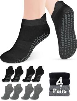 YOGINGO 4 Pairs Yoga Socken Stoppersocken Damen Herren Abs Grip Pilates Rutschfeste Anti Rutsch Warme Mit Noppen Antirutschsocken Kuschelsocken Noppensocken von YOGINGO