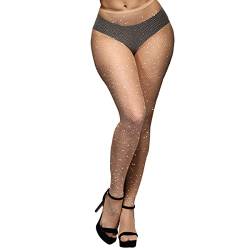 YOGINGO Damen Diamanten Schwarz,Rhinestones Netzstrumpfhose Strumpfhosen Glitzer Mesh Hohe Taille Eng Glitzernde Strass Strümpfe von YOGINGO