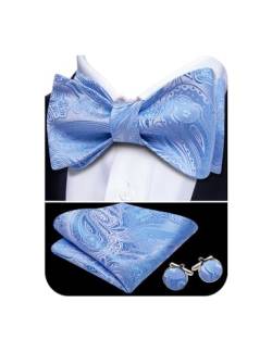 YOHOWA Seidenset Fliege und Einstecktuch Manschettenknöpfe Set für Hochzeit Party Smoking Herren Jungen, Helles Cyan, Einheitsgröße von YOHOWA