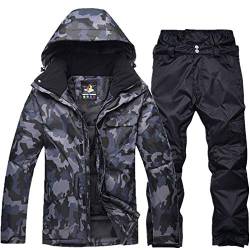 YOJOLO Herren Skianzug Camouflage Skijacke Schneehose Set Isolierte Winddichte wasserdichte Schneeanzug Winter Snowboard Skikleidung Für Männer,Black b,S von YOJOLO