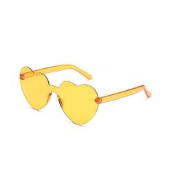 YOJUED Herz Sonnenbrille Randlose Candy Color Herzbrille für Damen Mädchen Love (dunkelgelb) von YOJUED