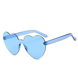 YOJUED Herz Sonnenbrille Randlose Candy Color Herzbrille für Damen Mädchen Love Heart Shape Sunglasses (Blau) von YOJUED
